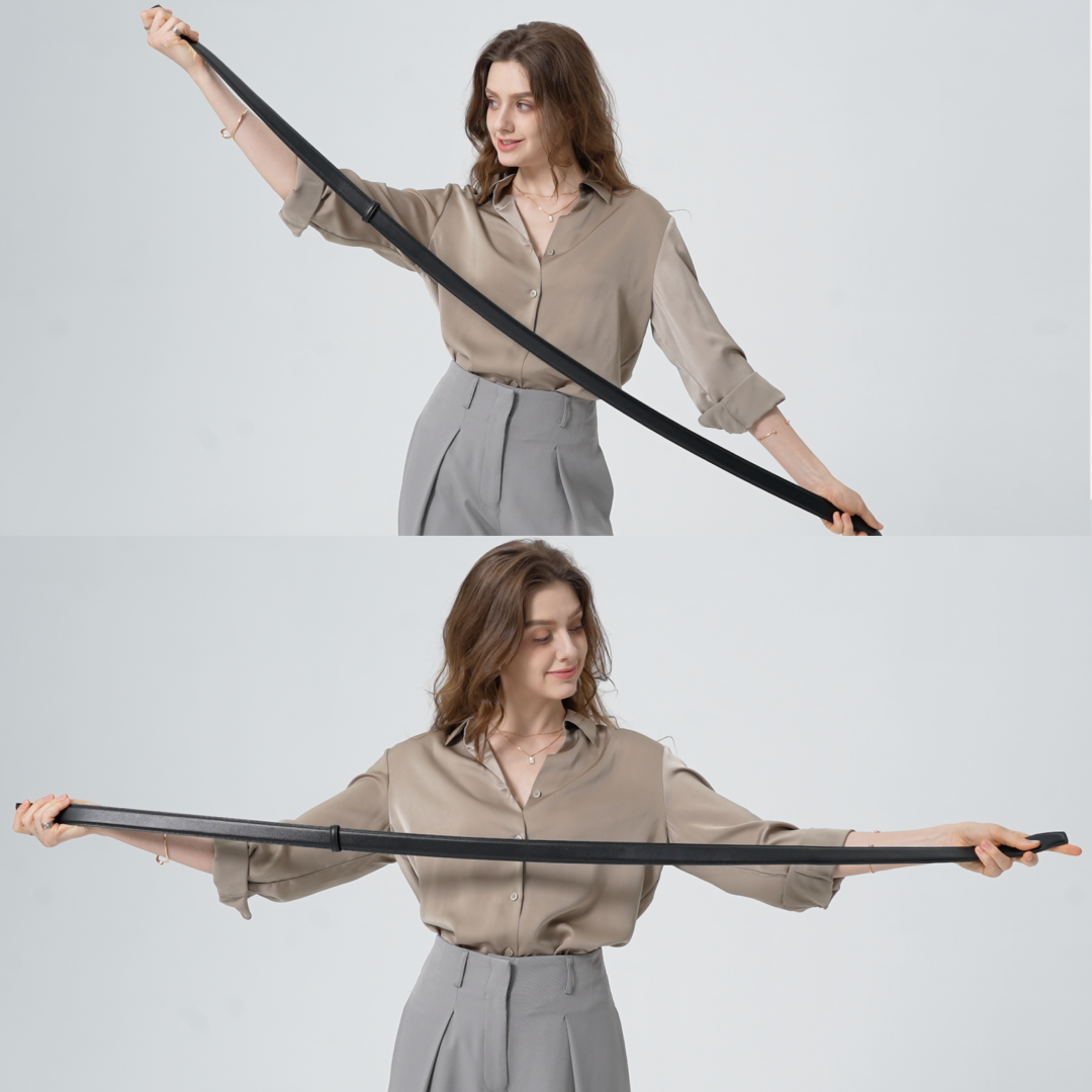 Extended 59-inch Solenna belt strap designed for flexible sizing