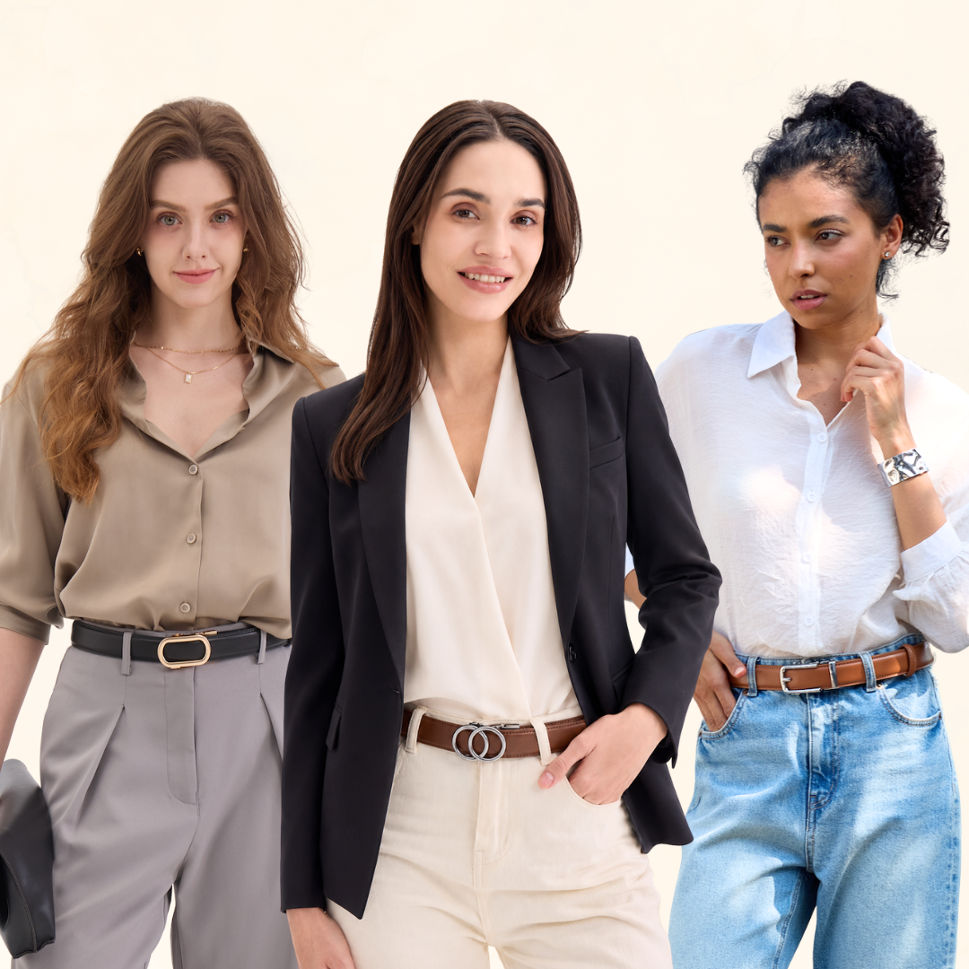 Women styling Solenna belts with everyday outfits