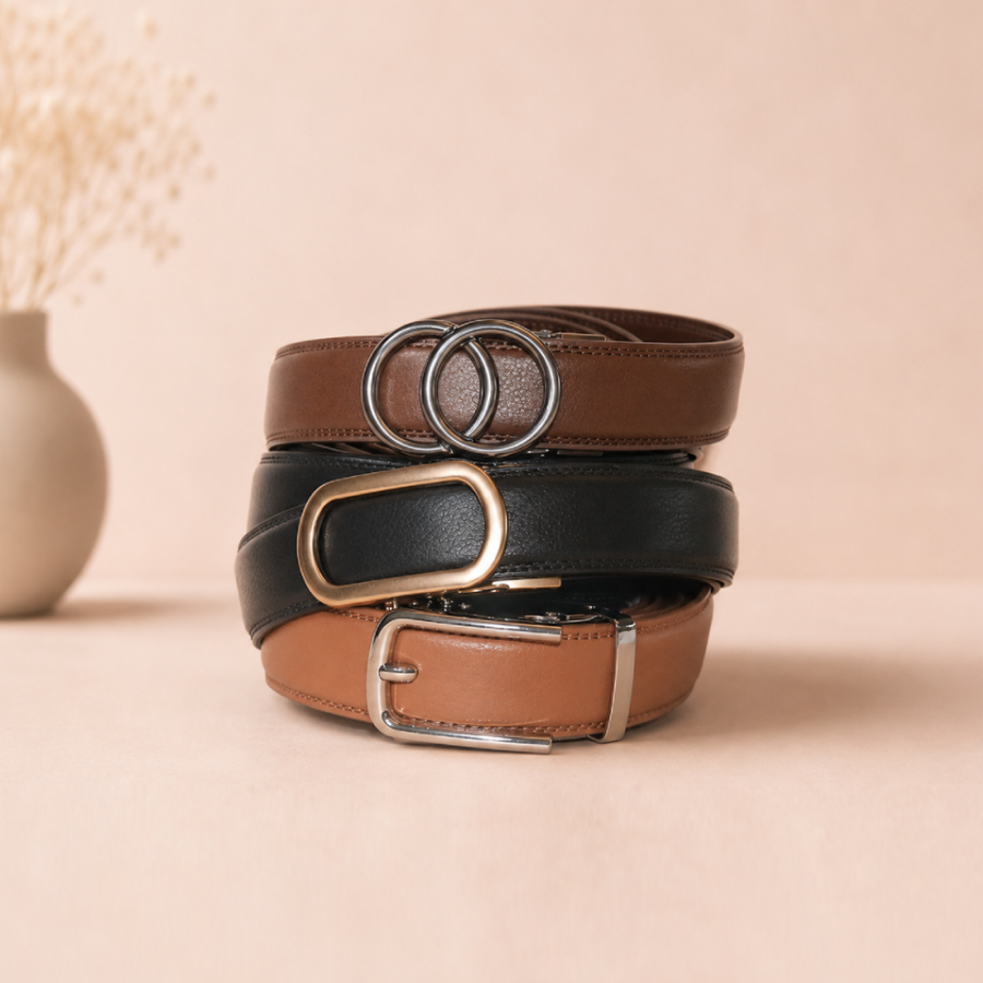 Solenna belt with no-hole ratchet design